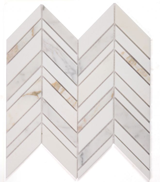 New | Herringbone | White & Gold | Mosaic Sheet Tile | Walls, Interior Floors & Showers