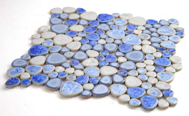 New | Pebble | Blue & White | Mosaic Sheet TIle | Walls, Interior Floors, Showers, Pools & Pool Liners