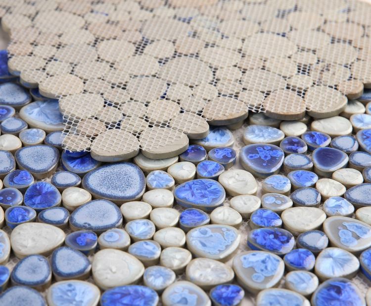 New | Pebble | Blue & White | Mosaic Sheet TIle | Walls, Interior Floors, Showers, Pools & Pool Liners