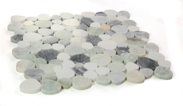 New | Pebble | White, Green, & Grey | Mosaic Sheet Tile | Walls, Interior Floors, & Showers