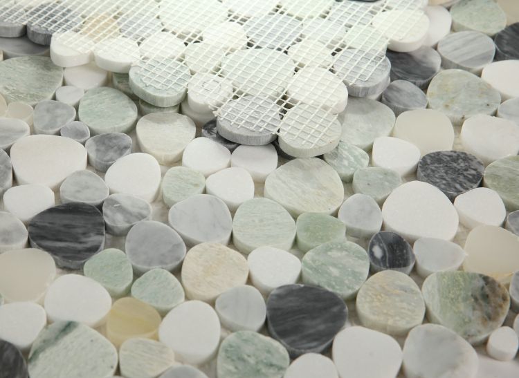 New | Pebble | White, Green, & Grey | Mosaic Sheet Tile | Walls, Interior Floors, & Showers