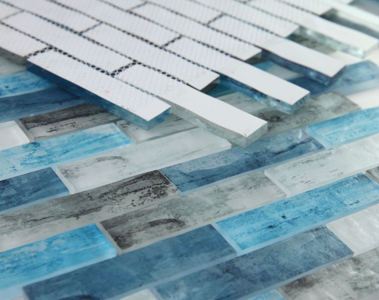 New | Glass | Blue & Light Gray | Mosaic Sheet Tile | Interior Walls & Shower Walls