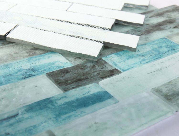 New | Glass | Blue & Gray | Mosaic Sheet Tile | Interior Walls & Shower Walls