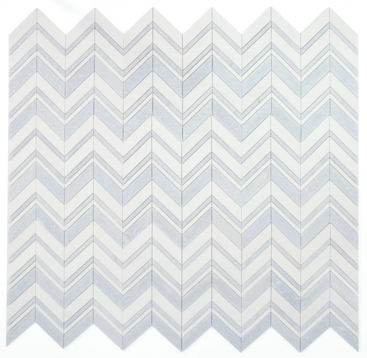 New | Herringbone | Blue & White | Mosaic Sheet Tile | Walls, Interior Floors & Showers