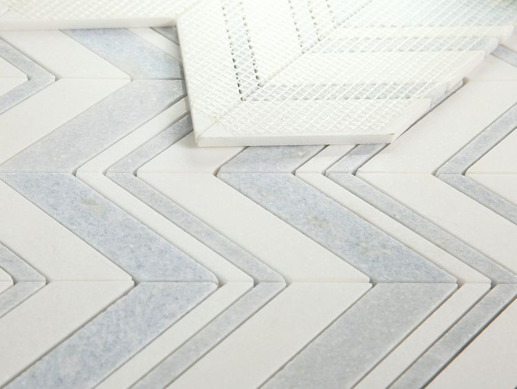 New | Herringbone | Blue & White | Mosaic Sheet Tile | Walls, Interior Floors & Showers