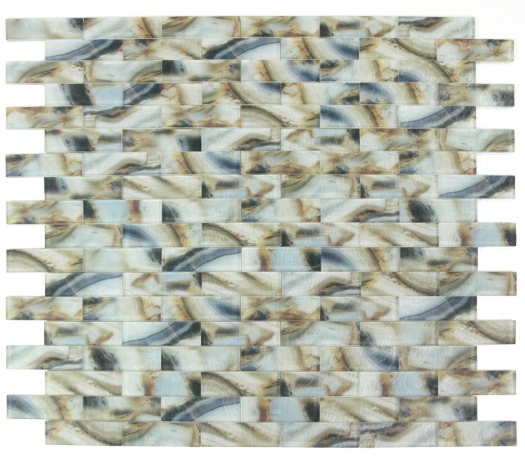 New | Glass | Blue, Brown, & Beige | Mosaic Sheet Tile | Interior Walls & Shower Walls