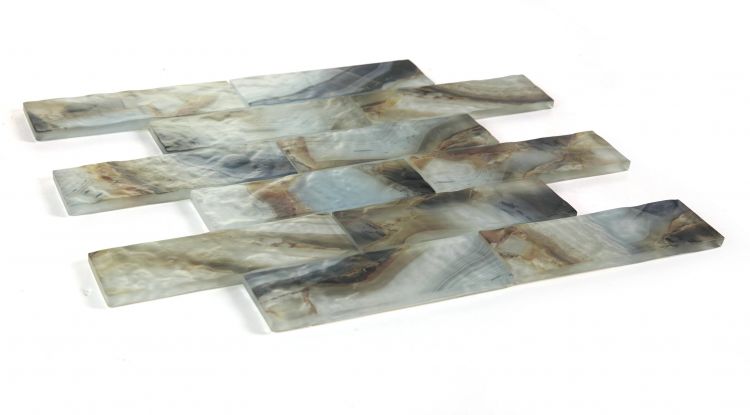 New | Glass | Blue, Brown, & Beige | Mosaic Sheet Tile | Interior Walls & Shower Walls