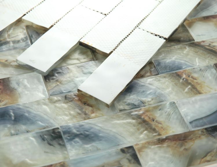 New | Glass | Blue, Brown, & Beige | Mosaic Sheet Tile | Interior Walls & Shower Walls