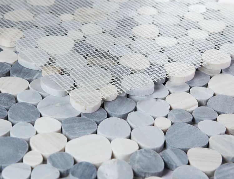 New | Pebble | Blue & White | Mosaic Sheet Tile | Walls, Interior Floors, & Showers