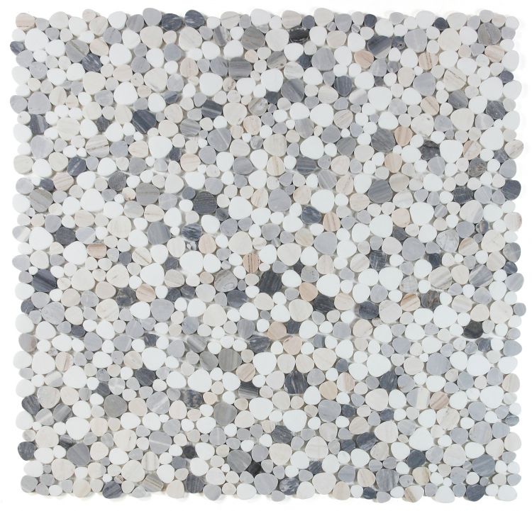 New | Pebble | White, Blue & Tan | Mosaic Sheet Tile | Walls, Interior Floors & Showers