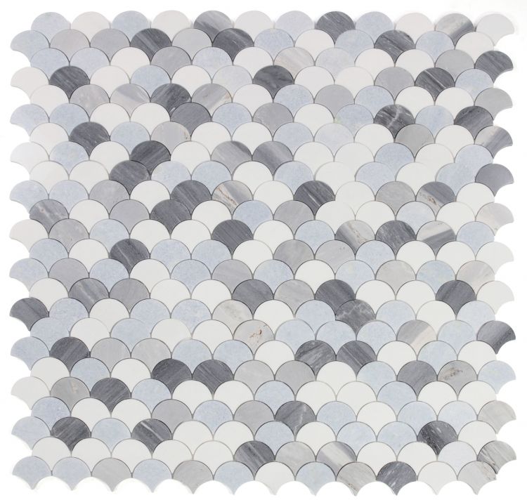 New | Scale | Gray, Blue & White | Mosaic Sheet Tile | Walls, Interior Floors & Showers