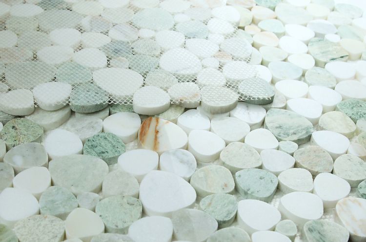 New | Pebble | Green & White | Mosaic Sheet Tile | Walls, Interior Floors, & Showers