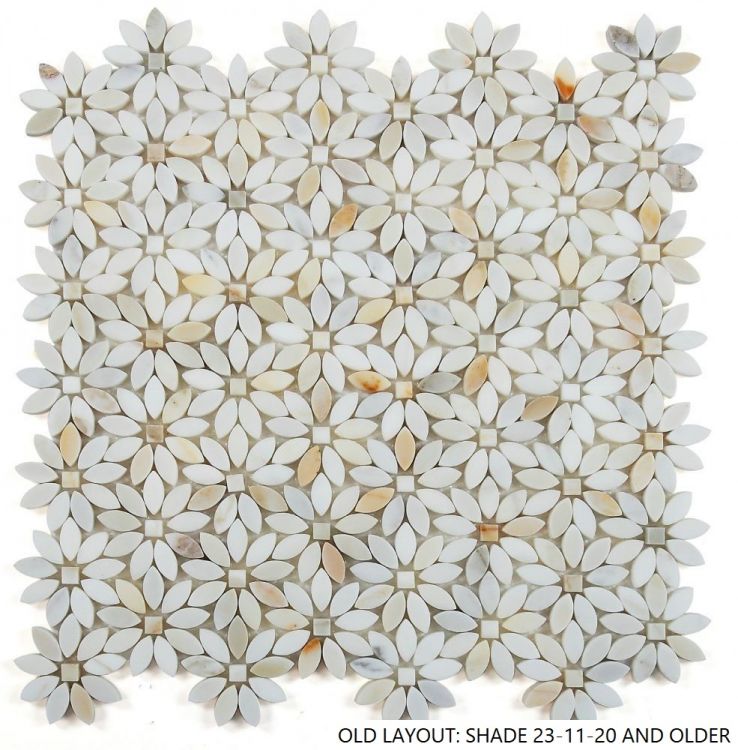 New | Flower | White & Gold | Mosaic Sheet Tile | Walls, Interior Floors & Showers