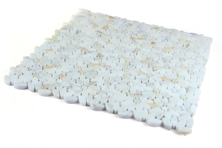 New | Flower | White & Gold | Mosaic Sheet Tile | Walls, Interior Floors & Showers