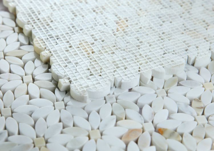 New | Flower | White & Gold | Mosaic Sheet Tile | Walls, Interior Floors & Showers