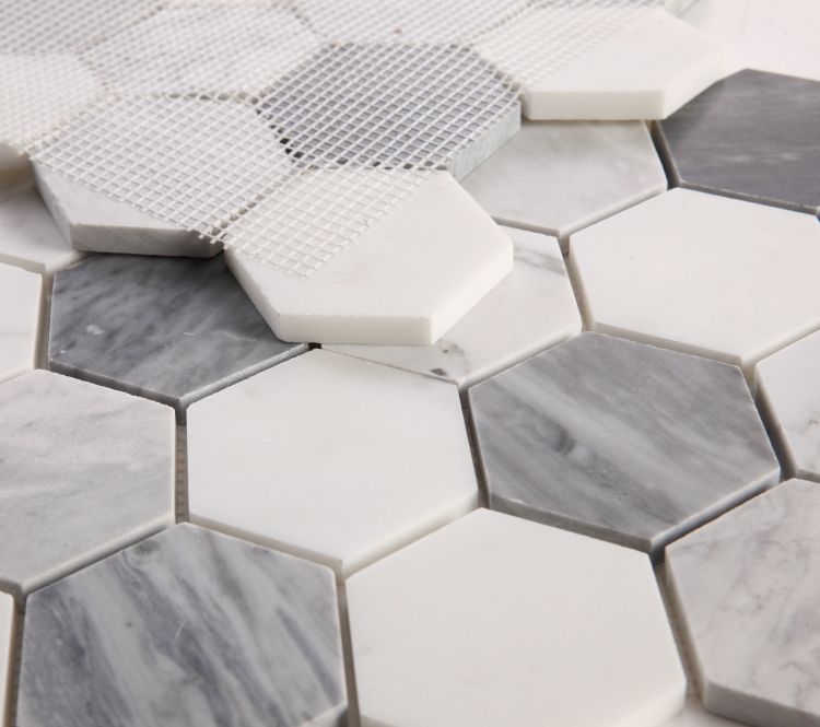 New | Hexagon | Gray & White | Mosaic Sheet Tile | Walls, Interior Floors & Showers