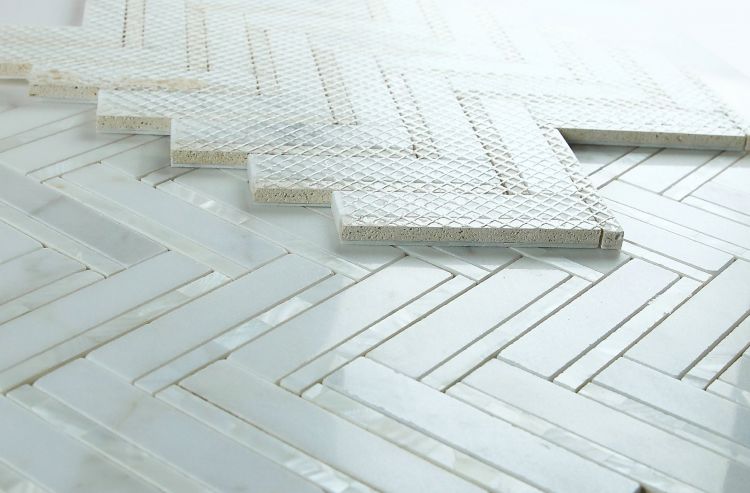 New | Herringbone | White | Mosaic Sheet Tile | Interior Walls & Shower Walls