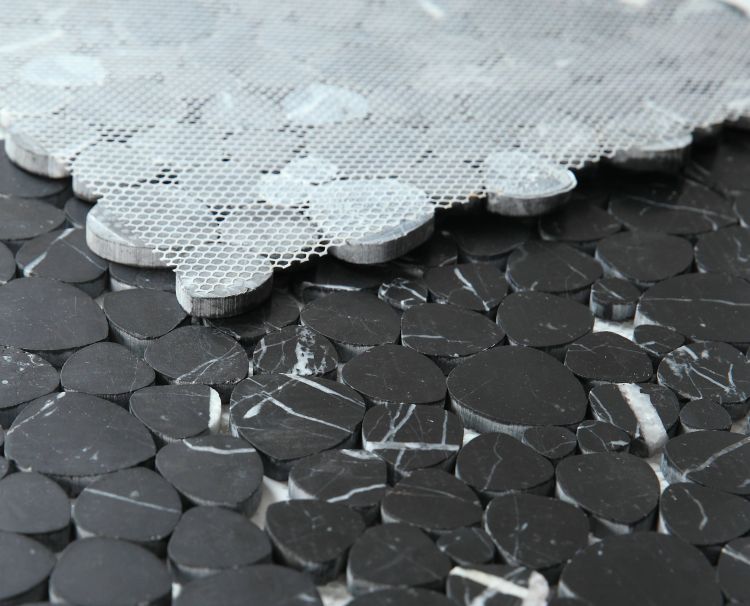 New | Pebble | Black & White Marble | Mosaic Sheet Tile | Walls, Interior Floors, & Showers
