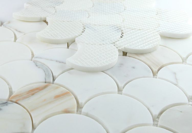 New | Scale | White & Gold | Mosaic Sheet Tile | Walls, Interior Floors & Showers