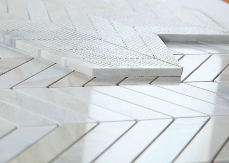 New | Herringbone | Beige & Gray | Mosaic Sheet Tile | Walls, Interior Floors & Showers