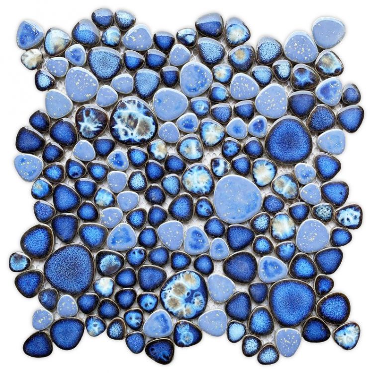 New | Pebble | Blue | Mosaic Sheet Tile | Walls, Interior Floors, Showers, Pools & Pool Liners