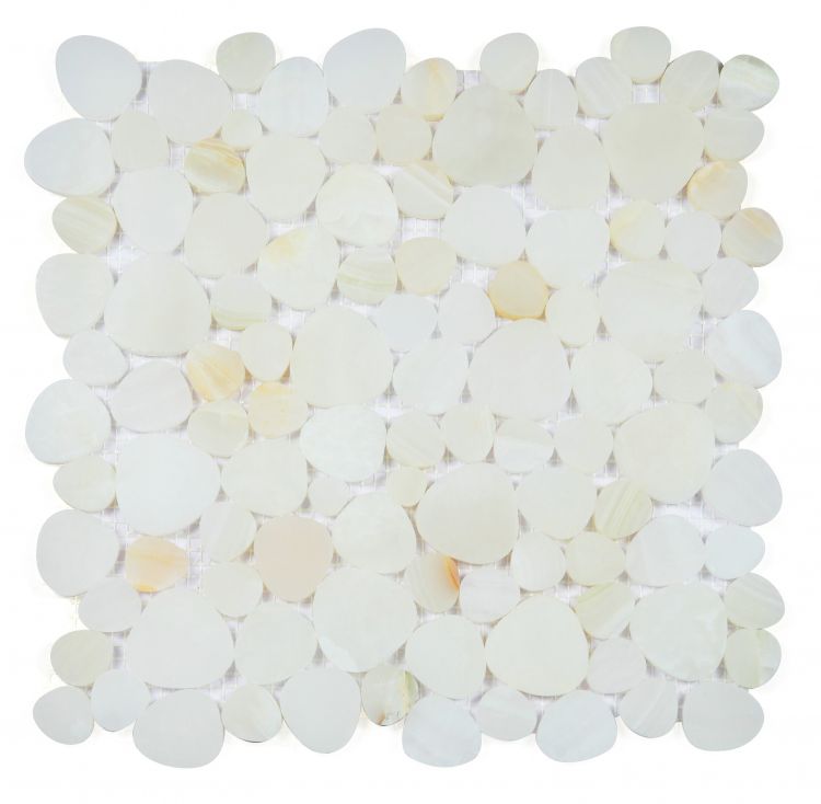 New | Pebble | White & Yellow | Mosaic Sheet Tile | Walls, Interior Floors, & Showers