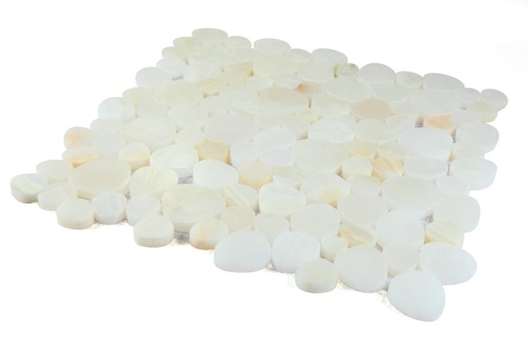 New | Pebble | White & Yellow | Mosaic Sheet Tile | Walls, Interior Floors, & Showers
