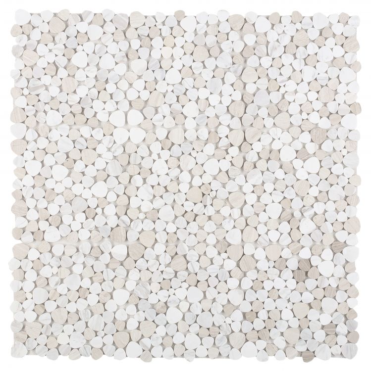 New | Pebble | White & Tan | Mosaic Sheet Tile | Walls, Interior Floors, & Showers