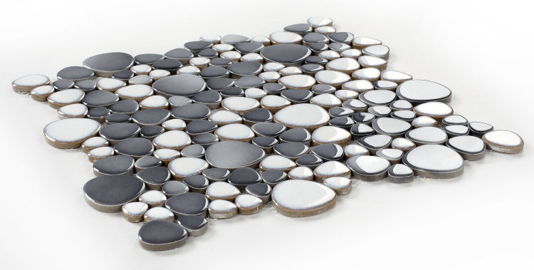New | Pebble | Gray & White | Mosaic Sheet Tile | Walls, Interior Floors, Showers, Pools & Pool Liners