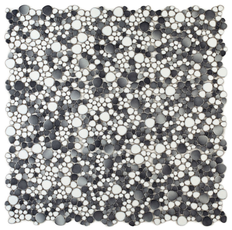New | Pebble | Gray & White | Mosaic Sheet Tile | Walls, Interior Floors, Showers, Pools & Pool Liners