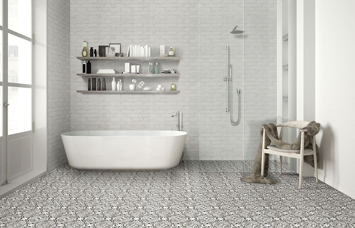 M - White Clay Brick Mosaic Tile - Natural Finish