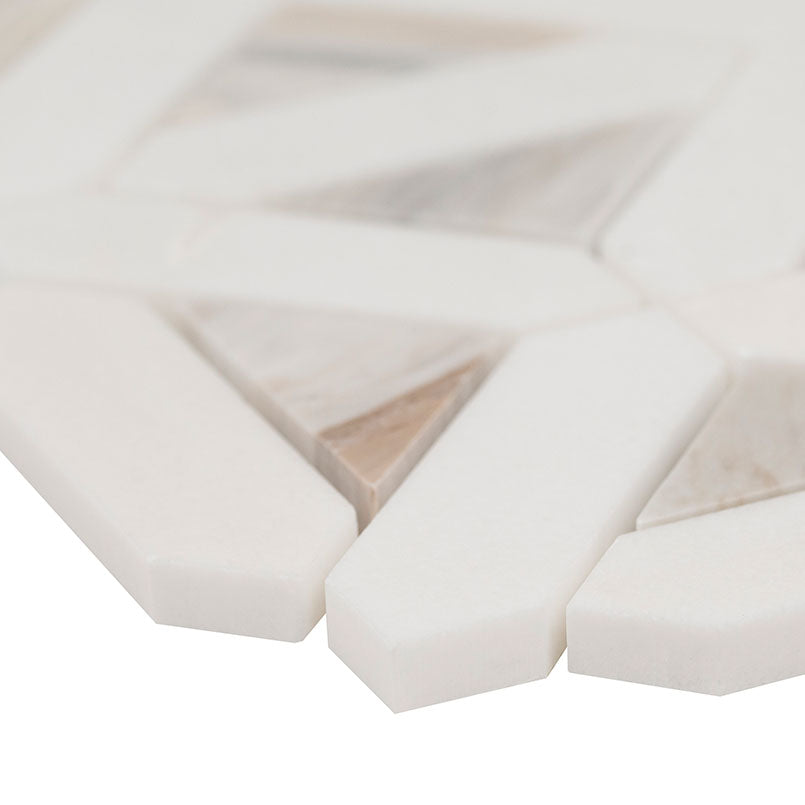 M - White & Warm Emerald Prismé Polished Marble Mosaic Tile - Greenguard Gold