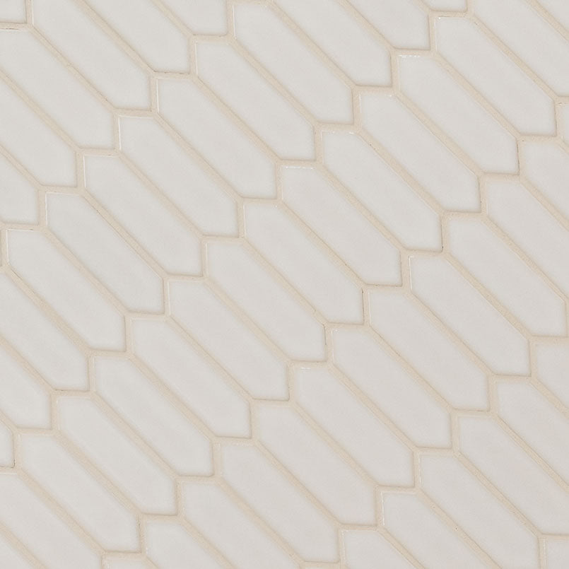 M - White & Warm Elysian Ivory Picket Mosaic Glossy Tile - Greenguard