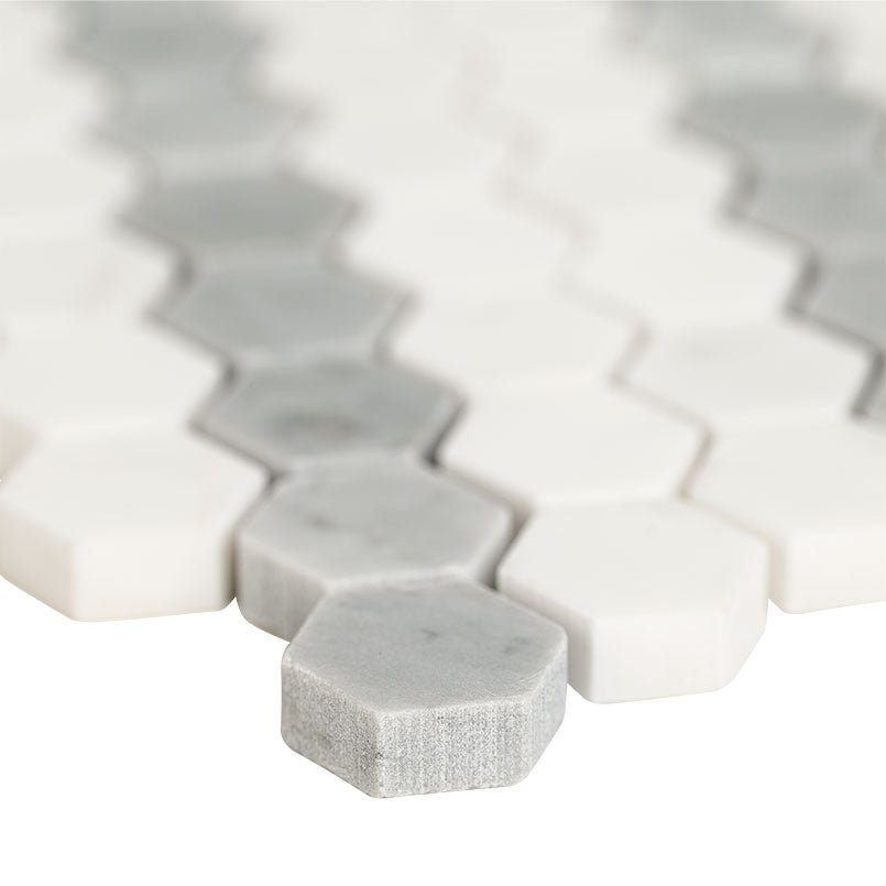 M - One Inch Hexagon White & Grey Tile Flooring - Greenguard