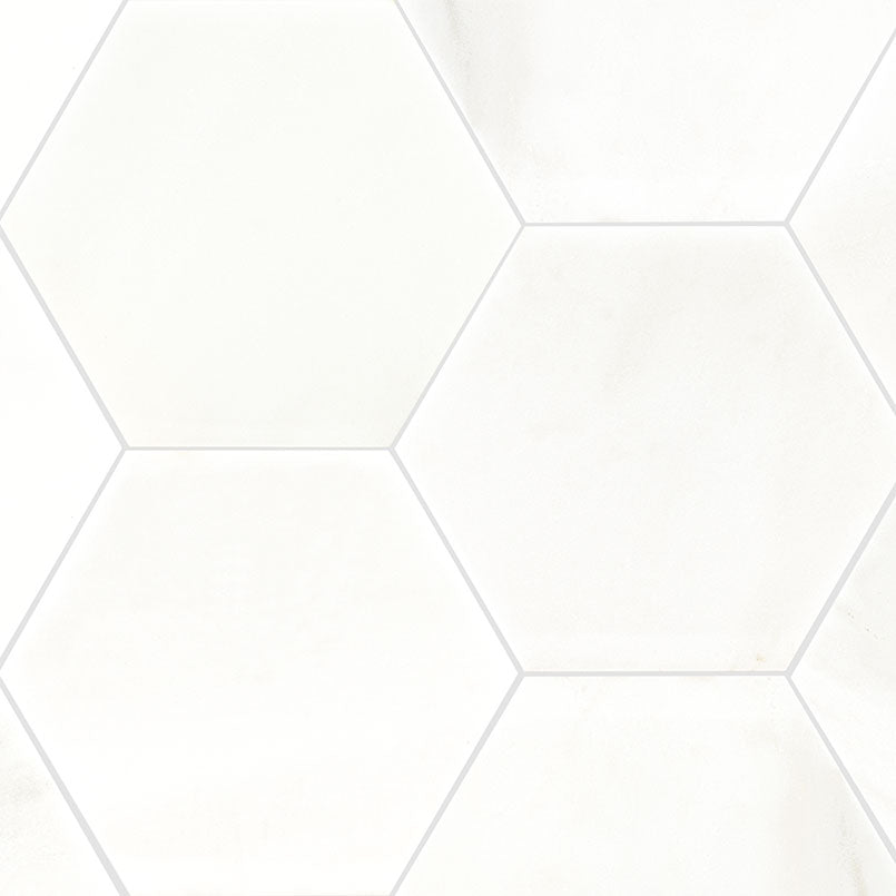 M - Eight Inch Hexagon White Polished Tile Flooring - Greenguard
