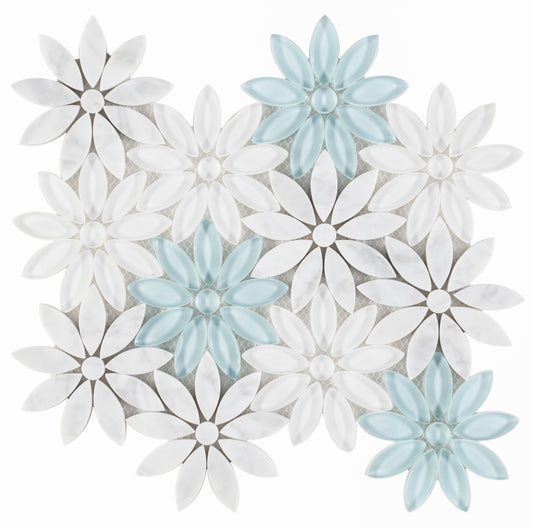 New | Flower | Blue & White | Mosaic Sheet Tile | Walls, Interior Floors & Showers