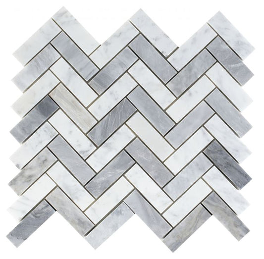 New | Herringbone | White & Gray | Walls, Interior Floors & Showers