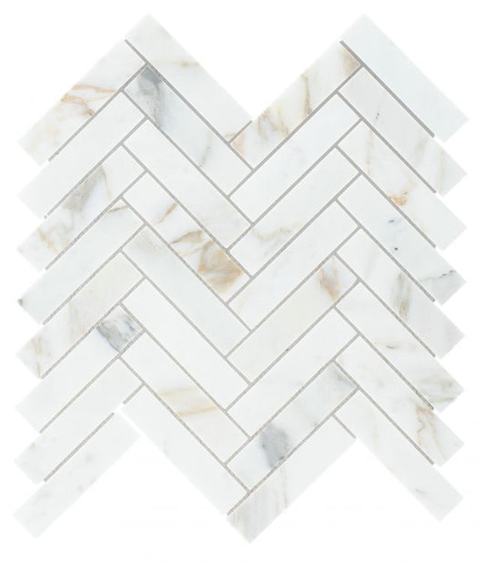 New | Herringbone | White & Gold | Mosaic Sheet Tile | Walls, Interior Floors & Showers