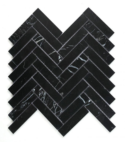 New | Herringbone | Black | Mosaic Sheet Tile | Walls, Interior Floors & Showers