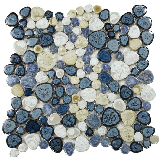 New | Pebble | Blue, Beige & White | Mosaic Sheet Tile | Walls, Floors, Showers, Pools & Pool Liners