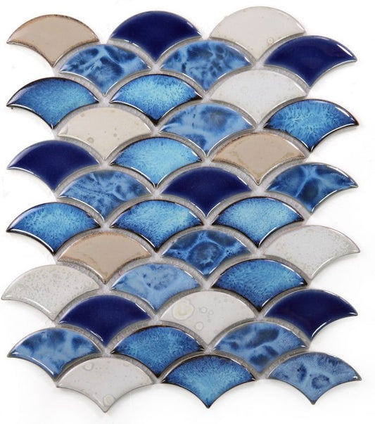 New | Scale | Blue, White & Beige | Mosaic Sheet Tile | Walls, Interior Floors, Showers, Pools & Pool Liners