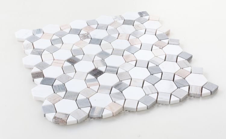 Circle | White Blue & Gray | Mosaic Sheet Tile | Interior Walls Floors Shower & Exterior Walls