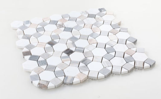Circle | White Blue & Gray | Mosaic Sheet Tile | Interior Walls Floors Shower & Exterior Walls
