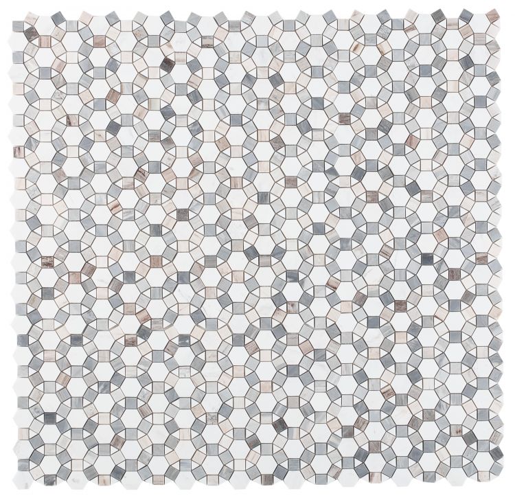 Circle | White Blue & Gray | Mosaic Sheet Tile | Interior Walls Floors Shower & Exterior Walls