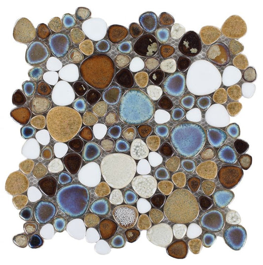 New | Pebble | Blue, Beige & White | Mosaic Sheet Tile | Walls, Interior Floors, Showers, Pools & Pool Liners