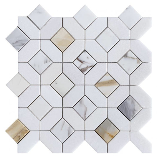 New | Hexagon | White & Gold | Mosaic Sheet Tile | Walls, Interior Floors & Showers