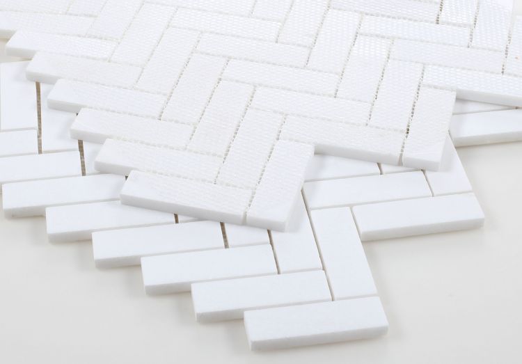 New | Herringbone | White | Mosaic Sheet Tile | Walls, Interior Floors & Showers