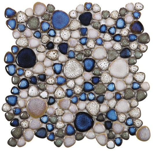 New | Pebble | Beige & Blue | Mosaic Sheet Tile | Walls, Interior Floors, Showers, Pools & Pool Liners
