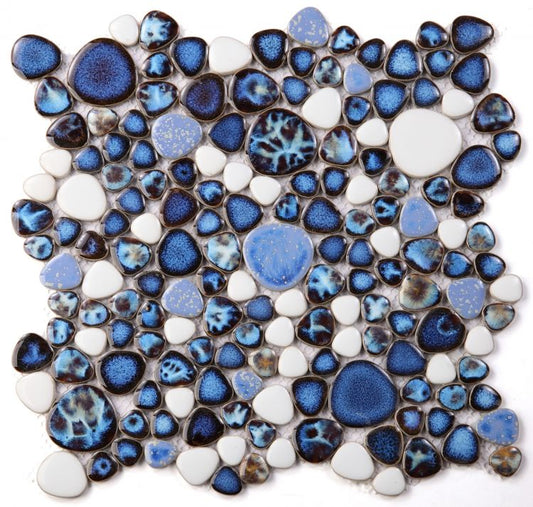 New | Pebble | Blue & White | Mosaic Sheet Tile | Walls, Floors, Showers, Pools & Pool Liners