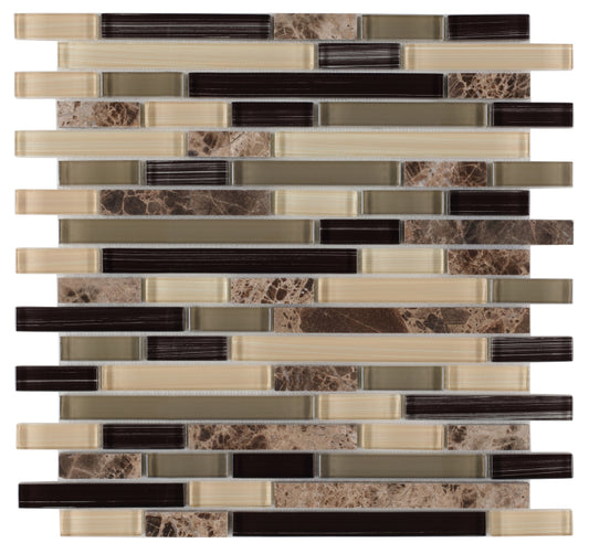 New | Linear | Beige, Brown & Black | Mosaic Sheet Tile | Walls, Interior Floors & Showers